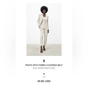 Zara Pants w/ Fabric Covered Belt, S